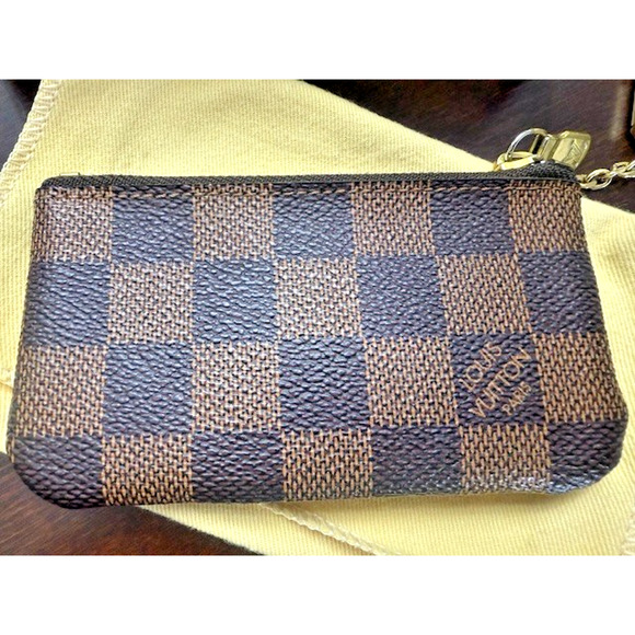Louis Vuitton Key Cles Damier Ebene Key Chain Brown Pouch w/Zipper BOX & DUSTBAG - Picture 4 of 13